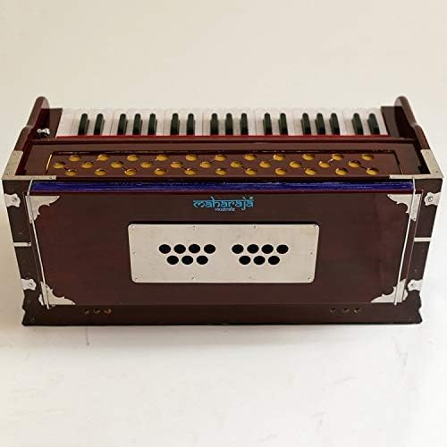Harmonium Musical Instrument, Maharaja Musicals, 9 Stops, 3 1/2 Octave, Double Reed, Coupler, Dark Mahogany, 2024-25 Model, Standard, Padded Bag, A440 Tuned, Indian Sangeeta Harmonium - DC