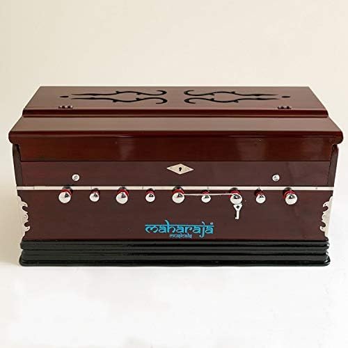 Harmonium Musical Instrument, Maharaja Musicals, 9 Stops, 3 1/2 Octave, Double Reed, Coupler, Dark Mahogany, 2024-25 Model, Standard, Padded Bag, A440 Tuned, Indian Sangeeta Harmonium - DC