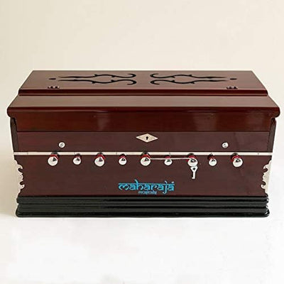 Harmonium Musical Instrument, Maharaja Musicals, 9 Stops, 3 1/2 Octave, Double Reed, Coupler, Dark Mahogany, 2024-25 Model, Standard, Padded Bag, A440 Tuned, Indian Sangeeta Harmonium - DC