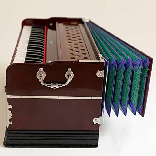 Harmonium Musical Instrument, Maharaja Musicals, 9 Stops, 3 1/2 Octave, Double Reed, Coupler, Dark Mahogany, 2024-25 Model, Standard, Padded Bag, A440 Tuned, Indian Sangeeta Harmonium - DC