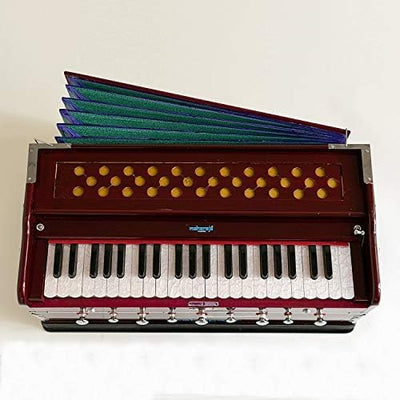Harmonium Musical Instrument, Maharaja Musicals, 9 Stops, 3 1/2 Octave, Double Reed, Coupler, Dark Mahogany, 2024-25 Model, Standard, Padded Bag, A440 Tuned, Indian Sangeeta Harmonium - DC