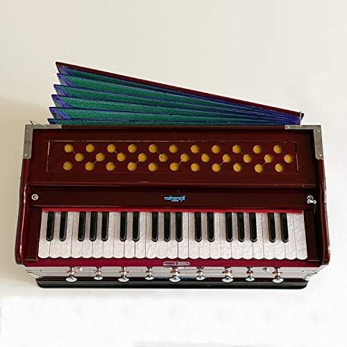 Harmonium Musical Instrument, Maharaja Musicals, 9 Stops, 3 1/2 Octave, Double Reed, Coupler, Dark Mahogany, 2024-25 Model, Standard, Padded Bag, A440 Tuned, Indian Sangeeta Harmonium - DC