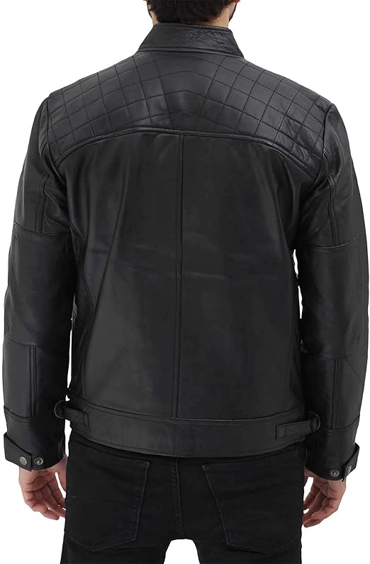 Cafe Racer Black Lambskin Quilted Leather Biker Jacket