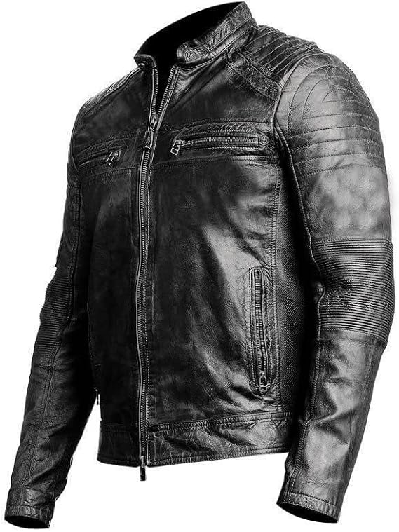 Mendhro's Cafe Racer Leather Jacket Men Brown & Black Slim Fit Jacket Men Biker Motorcycle Genuine Leather Distressed Jacket, Brown, X-Small