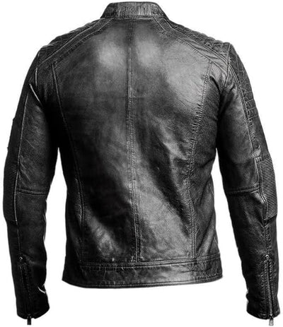 Mendhro's Cafe Racer Leather Jacket Men Brown & Black Slim Fit Jacket Men Biker Motorcycle Genuine Leather Distressed Jacket, Brown, X-Small