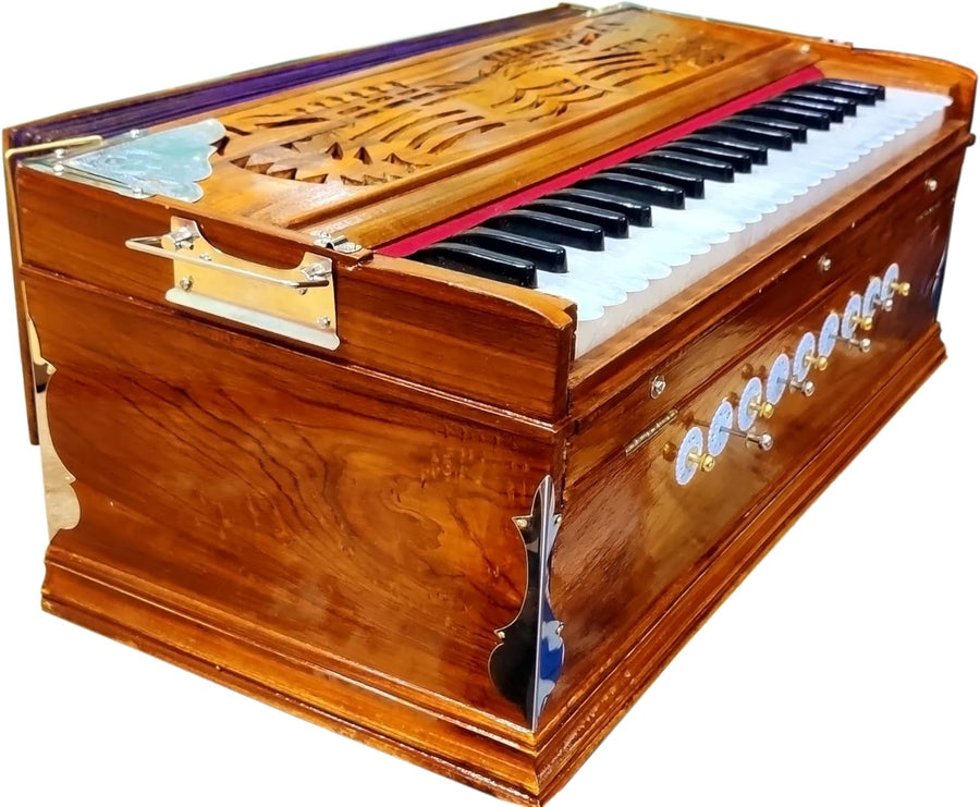 Maanvish Professional Harmonium Standard, Double Reeds, 3 1/2 Octaves, 9 stops,4 Extra Notes, Padded Bag