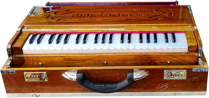 Harmonium, Maanvish Professional Harmonium Portable, Double Reeds, 3 1 2 Octaves, 9 Stops,4 Extra Notes, Padded Bag