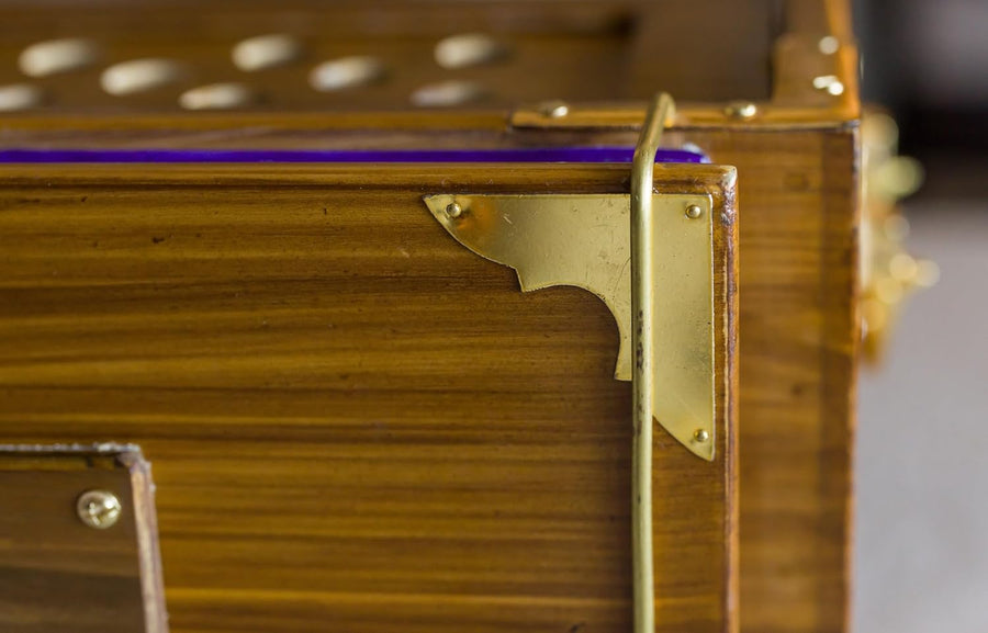 Premium Portable Travel Concert Harmonium, Maharaja Musicals, Small, 2 .5 Octaves Saptak, Multi-Fold Bellow, 18x12x10 Inch, Golden Handle & Aces, Bag, Kirtan Yoga Companion, Handmade - PH3