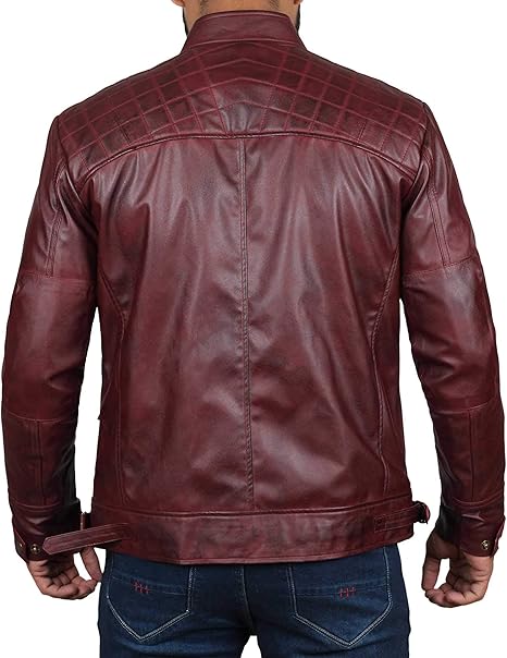 Men’s Vintage Brown Leather Biker Jacket – Premium Genuine Leather, Quilted Shoulders, Classic Motorcycle Style