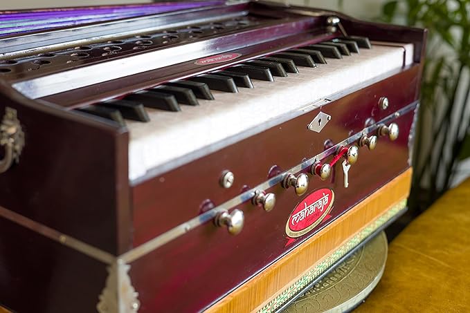 Maharaja Musicals, Handmade Harmonium, 3 1/4 Octave (Saptak), 7 Stop, Standing, Coupler, Multi Bellow, Padded Bag, Tuned A440, Dark Mahogany Color, PDI-DB