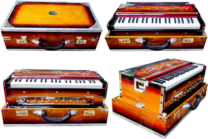 Harmonium, Maanvish Professional Harmonium Portable, Triple Reeds, 3 1/2 Octaves, 9 stops,4 Extra Notes, Padded Bag