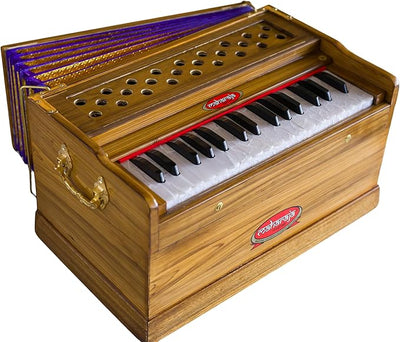 Premium Portable Travel Concert Harmonium, Maharaja Musicals, Small, 2 .5 Octaves Saptak, Multi-Fold Bellow, 18x12x10 Inch, Golden Handle & Aces, Bag, Kirtan Yoga Companion, Handmade - PH3