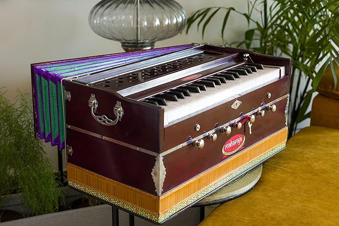 Maharaja Musicals, Handmade Harmonium, 3 1/4 Octave (Saptak), 7 Stop, Standing, Coupler, Multi Bellow, Padded Bag, Tuned A440, Dark Mahogany Color, PDI-DB