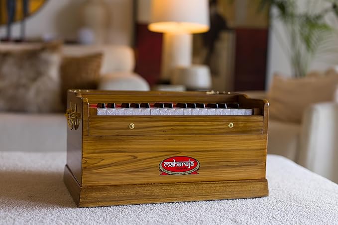 Premium Portable Travel Concert Harmonium, Maharaja Musicals, Small, 2 .5 Octaves Saptak, Multi-Fold Bellow, 18x12x10 Inch, Golden Handle & Aces, Bag, Kirtan Yoga Companion, Handmade - PH3