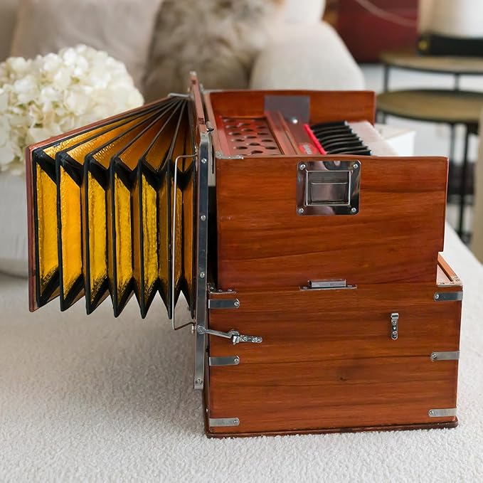 Maharaja Kirtan Harmonium KHF1 | Portable Flight Model | Dark Wood Finish | Professionally Tuned | in USA | Handmade For Yoga & Kirtan | Fits Overhead Compartment