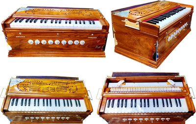 Maanvish Professional Harmonium Standard, Double Reeds, 3 1/2 Octaves, 9 stops,4 Extra Notes, Padded Bag