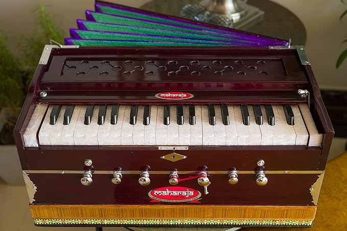 Maharaja Musicals, Handmade Harmonium, 3 1/4 Octave (Saptak), 7 Stop, Standing, Coupler, Multi Bellow, Padded Bag, Tuned A440, Dark Mahogany Color, PDI-DB