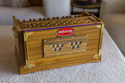 Premium Portable Travel Concert Harmonium, Maharaja Musicals, Small, 2 .5 Octaves Saptak, Multi-Fold Bellow, 18x12x10 Inch, Golden Handle & Aces, Bag, Kirtan Yoga Companion, Handmade - PH3