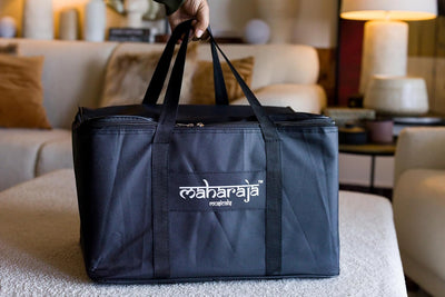 Premium Portable Travel Concert Harmonium, Maharaja Musicals, Small, 2 .5 Octaves Saptak, Multi-Fold Bellow, 18x12x10 Inch, Golden Handle & Aces, Bag, Kirtan Yoga Companion, Handmade - PH3